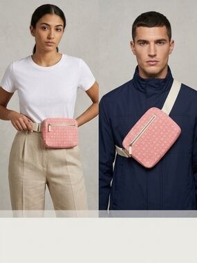 Bvlgari Pink Logomania Canvas Crossbody Belt Bag with Cream Strap